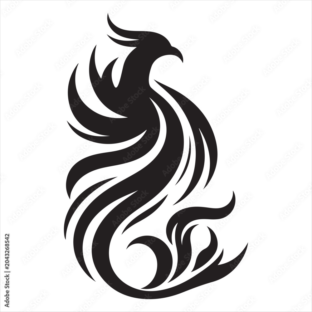 Fototapeta premium Phoenix rising from flames vector silhouette line art concept logo design idea illustration