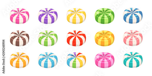 Bild auf Leinwand Hard sugar candies with striped pattern variety colors