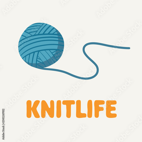 Flat Style Yarn Ball with 'KNITLIFE' Text Illustration. Perfect for kn