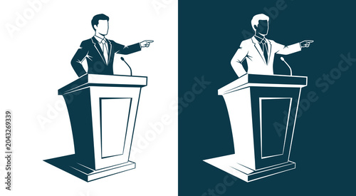 Podium presentation and public speaking icon set
