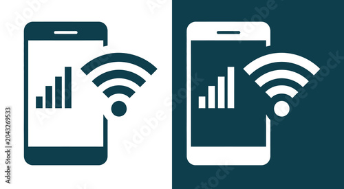 Smartphone and wireless network signal icon set