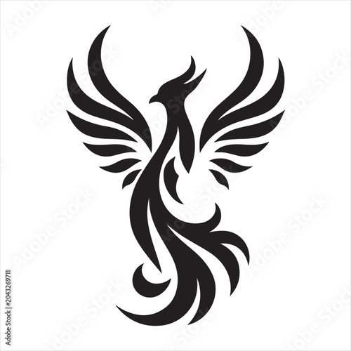 Tableau sur toile Phoenix rising from flames vector silhouette line art concept logo design idea i