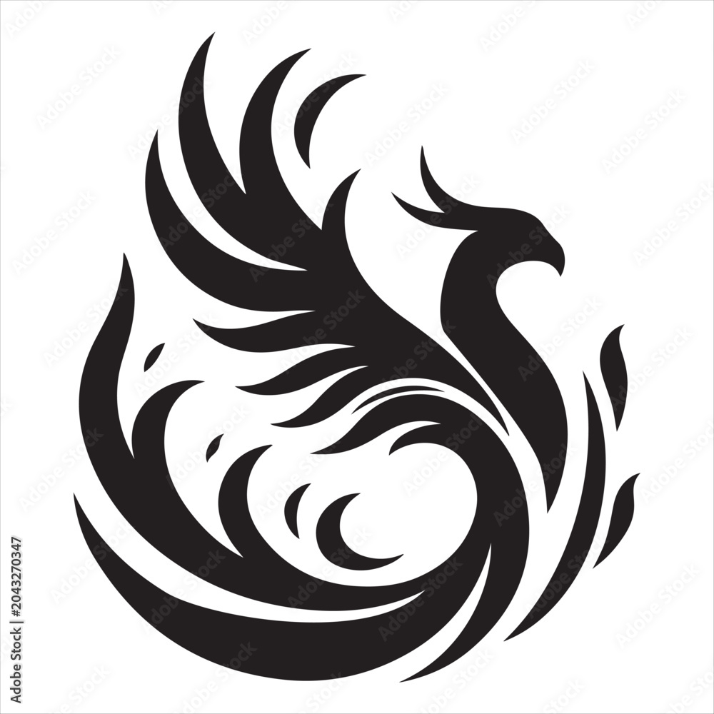 Obraz premium Phoenix rising from flames vector silhouette line art concept logo design idea illustration