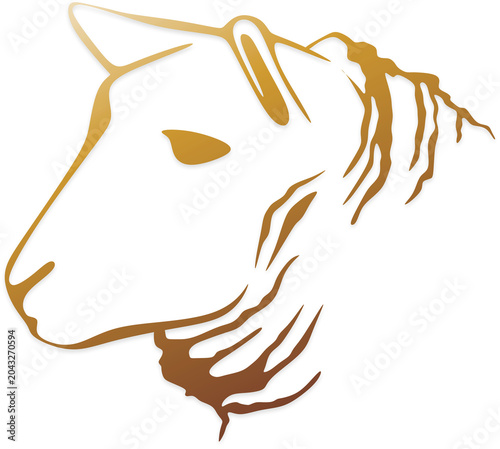 A golden illustration of a horse's head in profile view