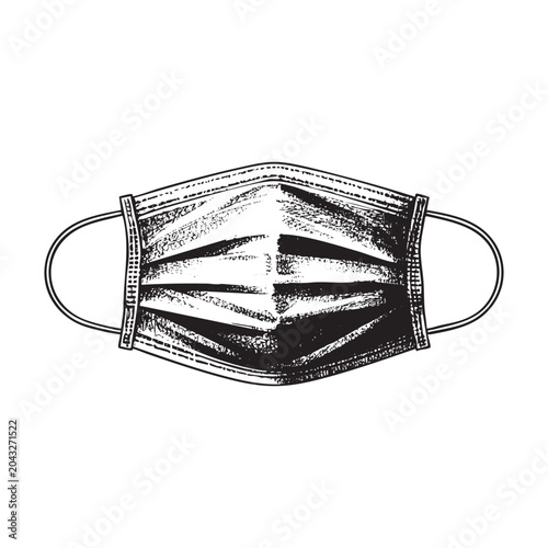 medical mask in Engraving Detailed Black and White Art Style
