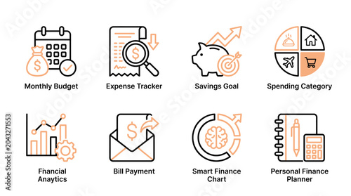 Financial Planning Icons Set for Budget Management.