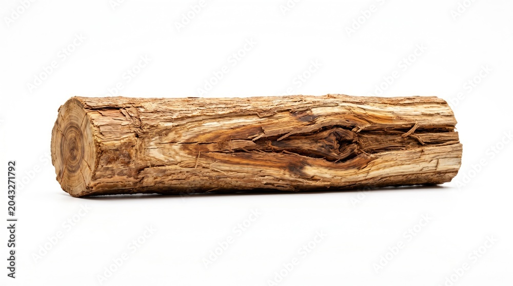 Fototapeta premium Wooden log on white background, firewood, timber, natural material