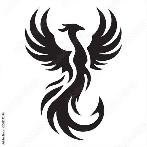 Photos Phoenix rising from flames vector silhouette line art concept logo design idea i