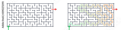 Tableau sur toile Maze puzzle with solution path