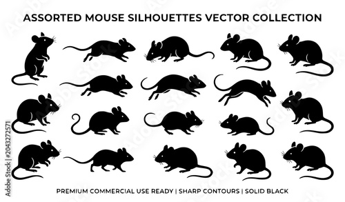 Obraz na płótnie Rodent mouse silhouette vector assortment featuring animal wildlife icons isolat