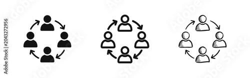 Obraz na płótnie Team Collaboration and Workflow Icon Set, People in Circular Connection with Arr