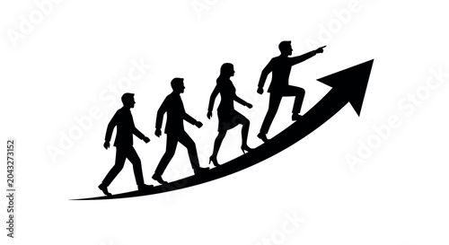 Canvas Print people climbing arrow silhouette black white background