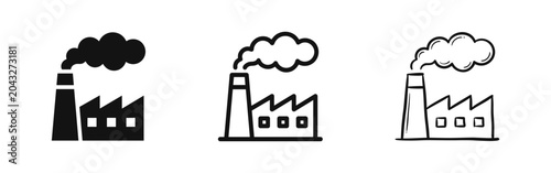 Fotografía Industrial factory building with smoke emission pollution icon set