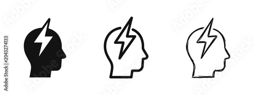 Foto Human Head with Lightning Bolt Brainstorming Idea and Innovation Icons Set