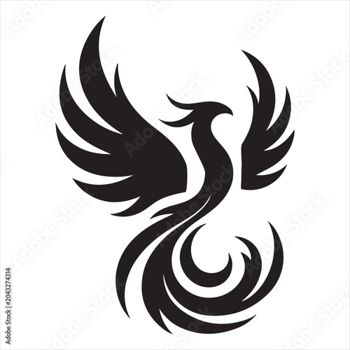 Photos Phoenix rising from flames vector silhouette line art concept logo design idea i
