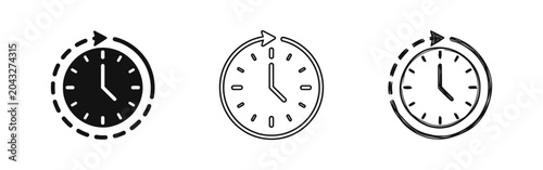 Foto Clock with circular arrow icon set for history, update, or recurring time