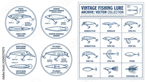 Foto Vintage Fishing Lures Vector Collection: Retro Angling Baits and Tackle