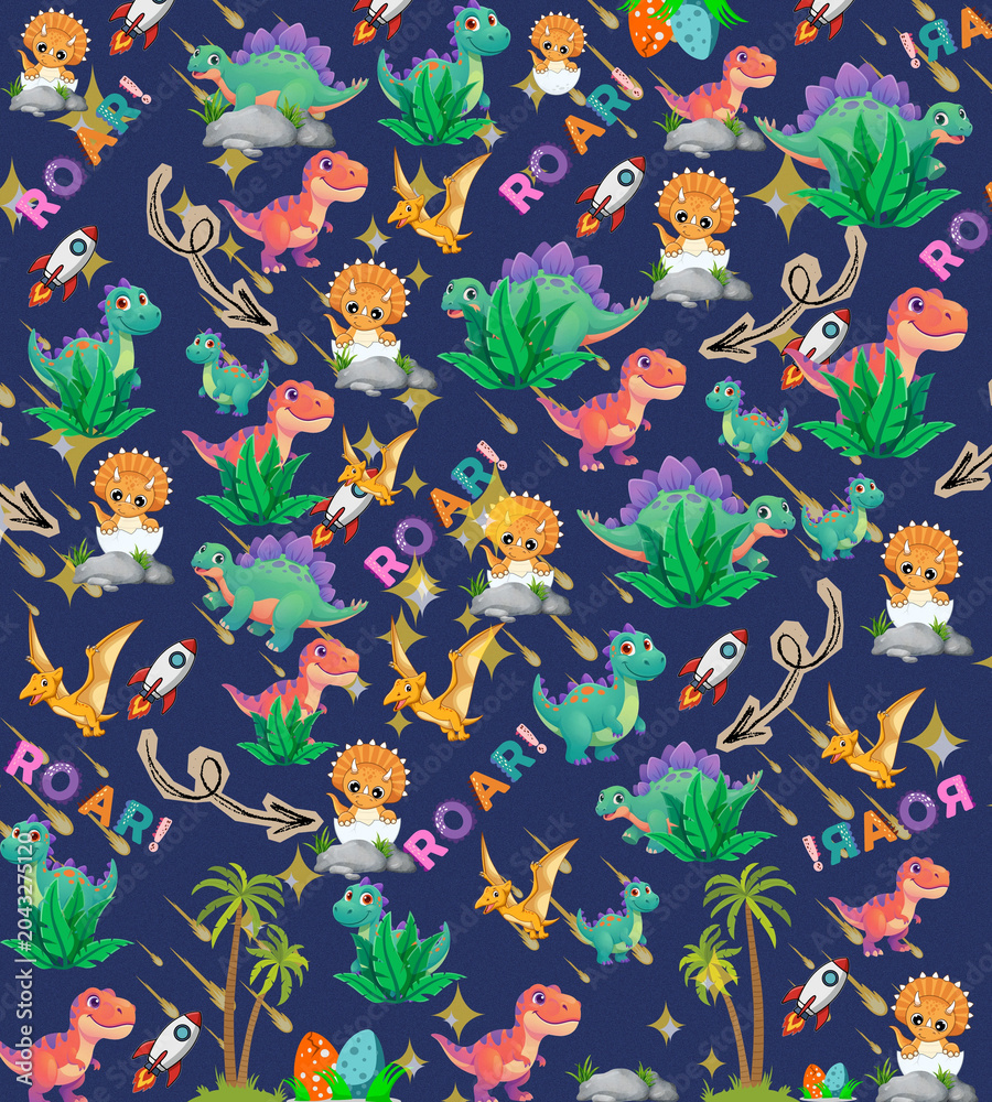 Fototapeta premium dino themed background with various types 