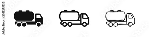 Cuadro en lienzo Fuel tanker truck delivery icons in solid, outline, and hand-drawn sketch styles