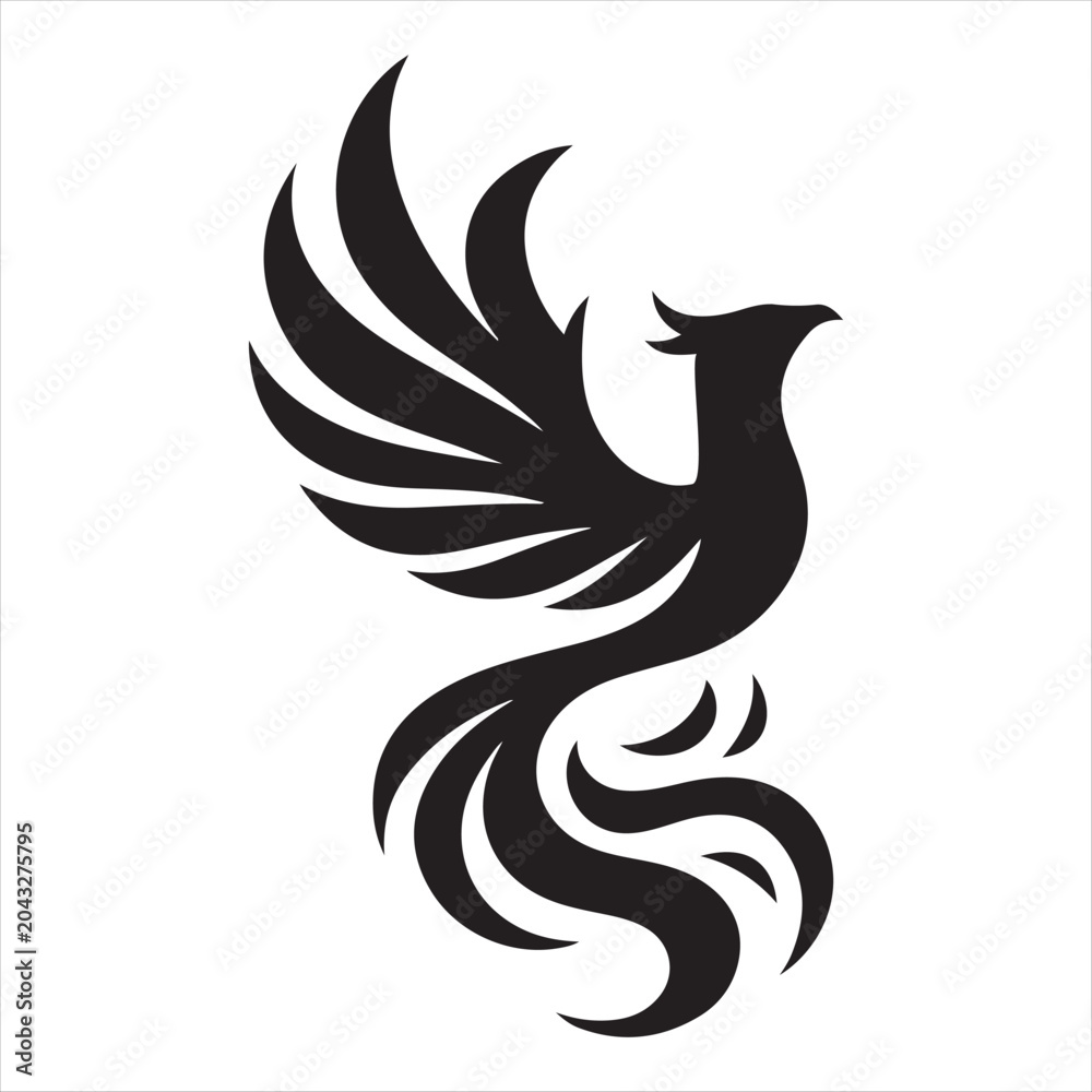 Fototapeta premium Phoenix rising from flames vector silhouette line art concept logo design idea illustration