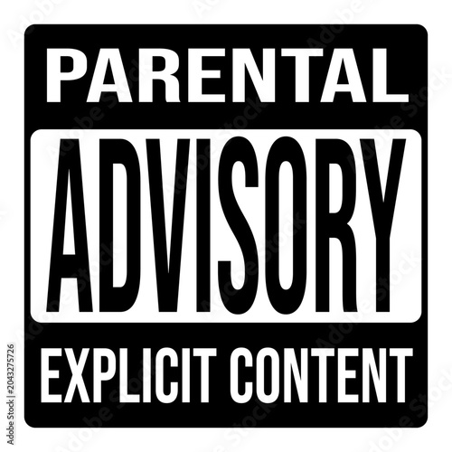 Classic square parental advisory explicit content label in black and white. Suitable for album covers, music packaging, digital media, streaming platforms, and content classification systems.