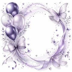 Purple balloons and butterfly frame for party celebration