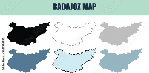 Photos Badajoz map outlines in various styles and colors for geographic representation