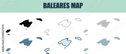 Canvastavla Balearic Islands map outlines in various styles on a white background with a min