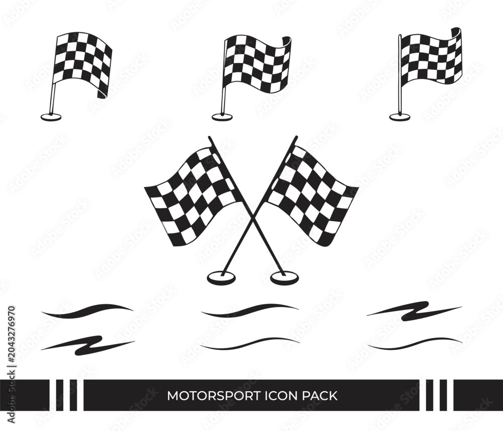 Naklejka premium Motorsport icon set checkered flags and speed lines for racing graphics
