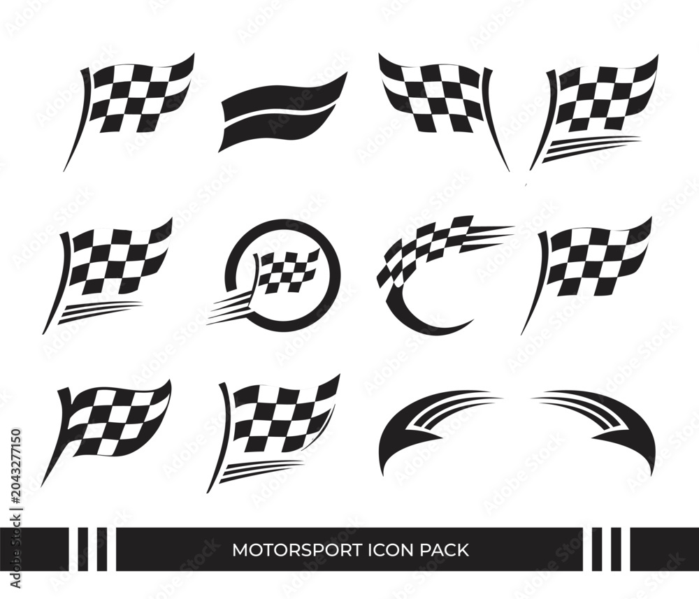 Fototapeta premium Motorsport icon pack checkered flags and racing streamers vector graphics