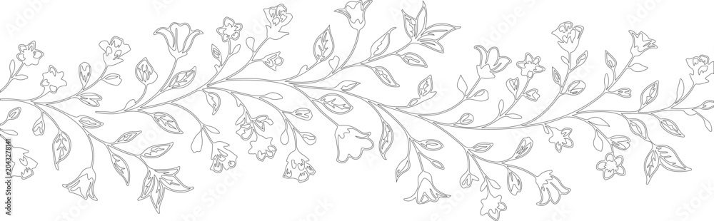 Fototapeta premium Intricate floral vine border divider with small flowers and detailed foliage