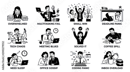 Tableau sur toile Workplace Stress and Office Life: Funny Illustrations of Work Chaos