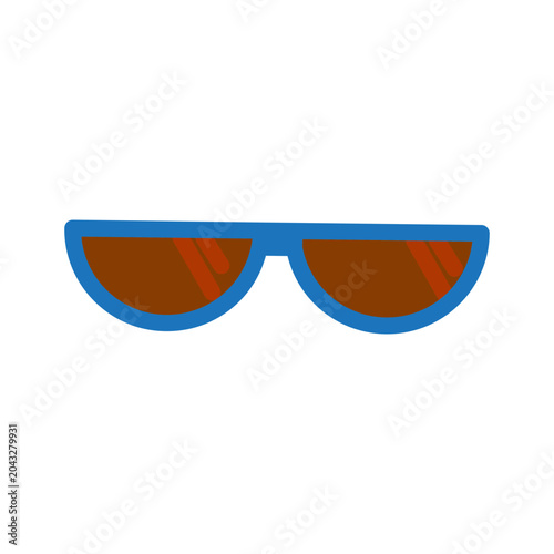 Stylish sunglasses symbolizing sunny weather, beach fashion, eye protection, and carefree summer vacations. Flat summer illustration