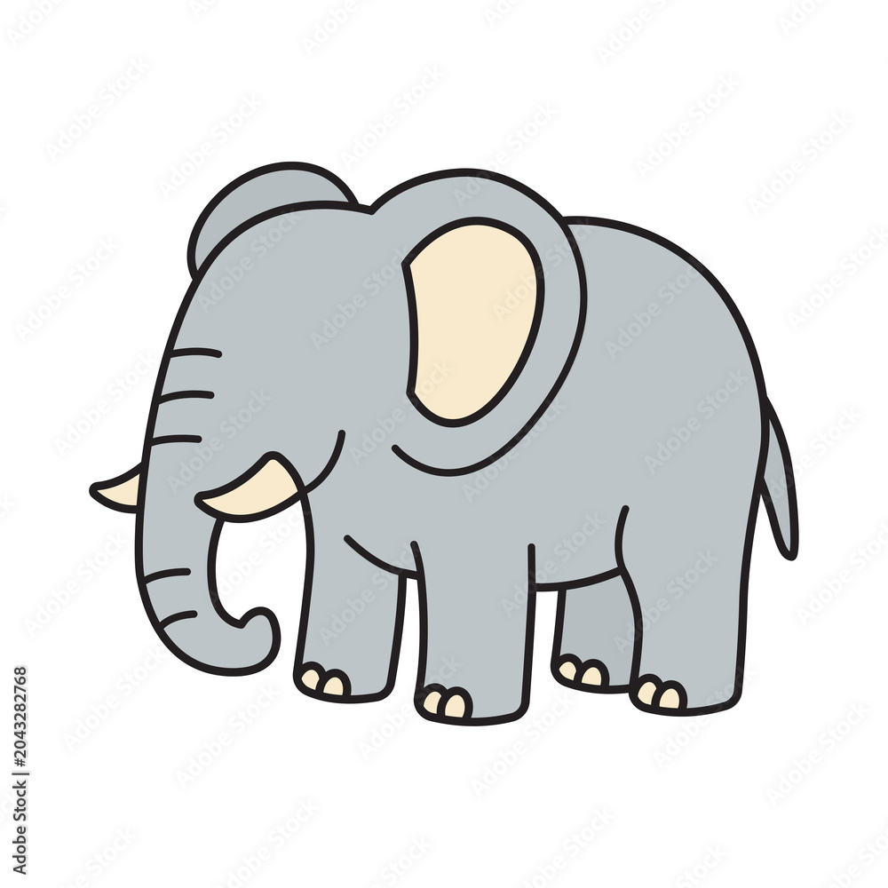 Fototapeta premium Cute cartoon Elephant illustration in simple flat style with clean outlines isolated on light background.