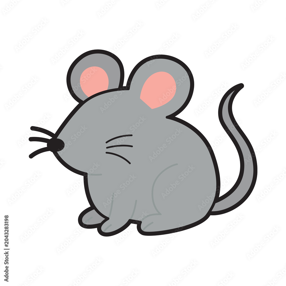 Fototapeta premium Cute cartoon Mouse illustration in simple flat style with clean outlines isolated on light background.