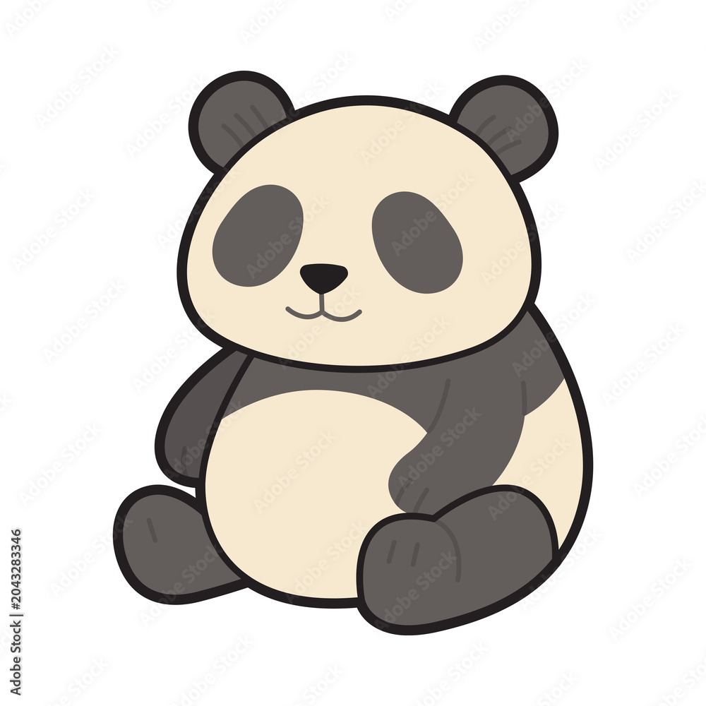 Fototapeta premium Cute cartoon Panda illustration in simple flat style with clean outlines isolated on light background.