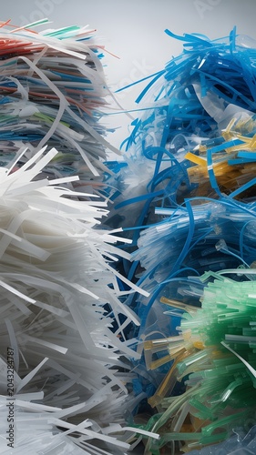 Colorful Plastic Strips and Fragments in Various Shades for Recycling and Craft Projects