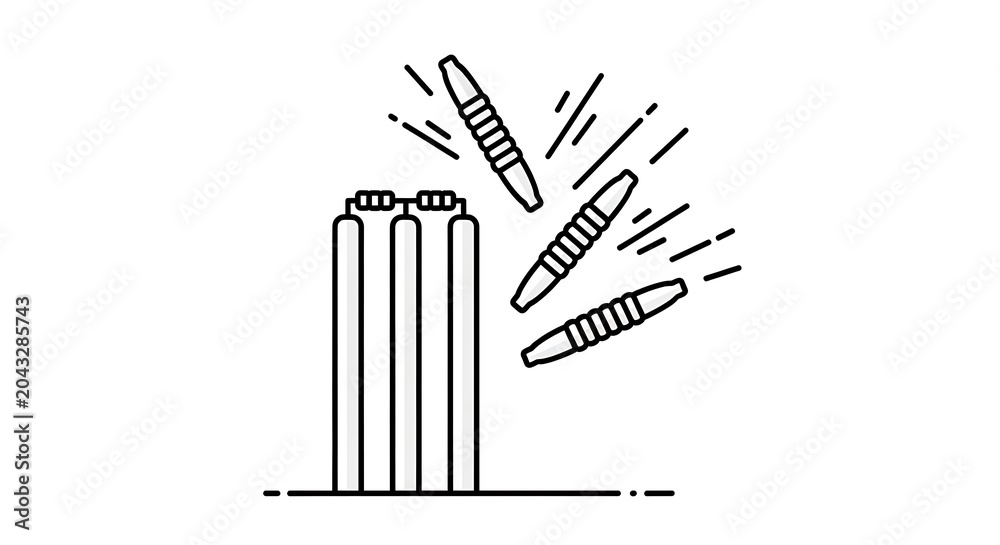 Obraz premium Cricket Wickets and Bails Flying After a Hit, Sports Action Illustration
