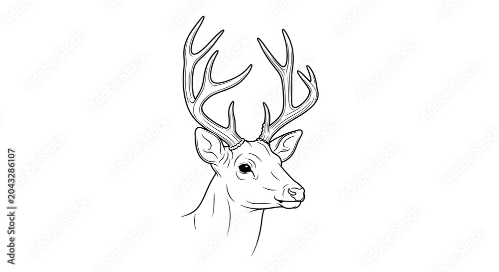 Fototapeta premium Black and white deer head illustration