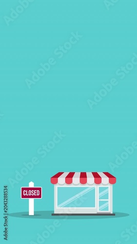 Closed business concept, small business closed, 4K video animation	