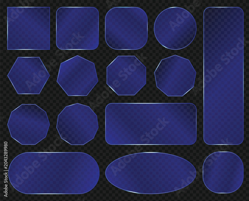 Set of Frosted blue glass frames with glowing borders Elements Collection