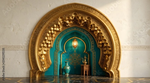 Ornate turquoise and gold arch for islamic new year