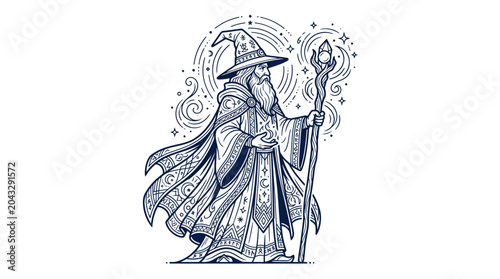 Obraz na płótnie Mystical Wizard with Magic Staff and Starry Aura
