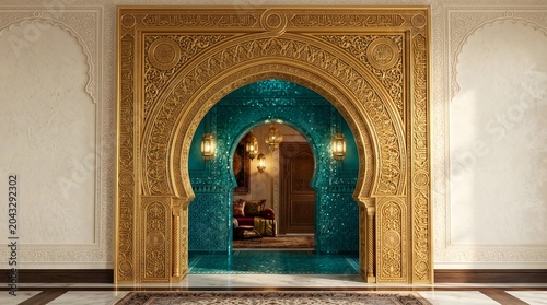 Golden palace entrance for islamic new year celebration