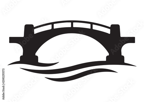 Photos bridge over  water waves logo silhouette vector, archway bridge silhouette vector illustration, footbridge silhouette vector, pedestrian bridge logo vector silhouette on white background