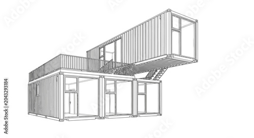 Modern shipping container home architectural design concept isolated