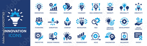 Billede på lærred Extensive vector icon set depicting innovation, creative ideas, strategic planni