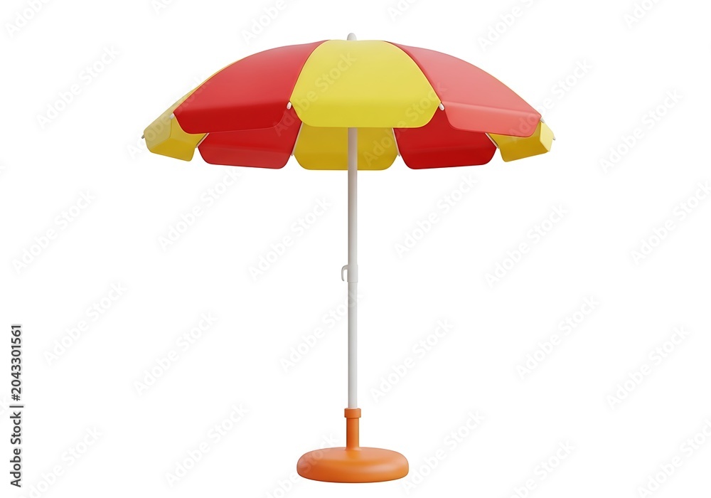 Obraz premium Bright beach umbrella with red and yellow canopy
