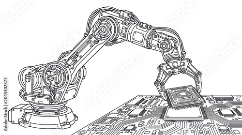 Robotic Arm Placing Microchip Vector Illustration
