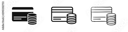 Photos Credit Card and Coins Payment Icon Set for Finance and Banking
